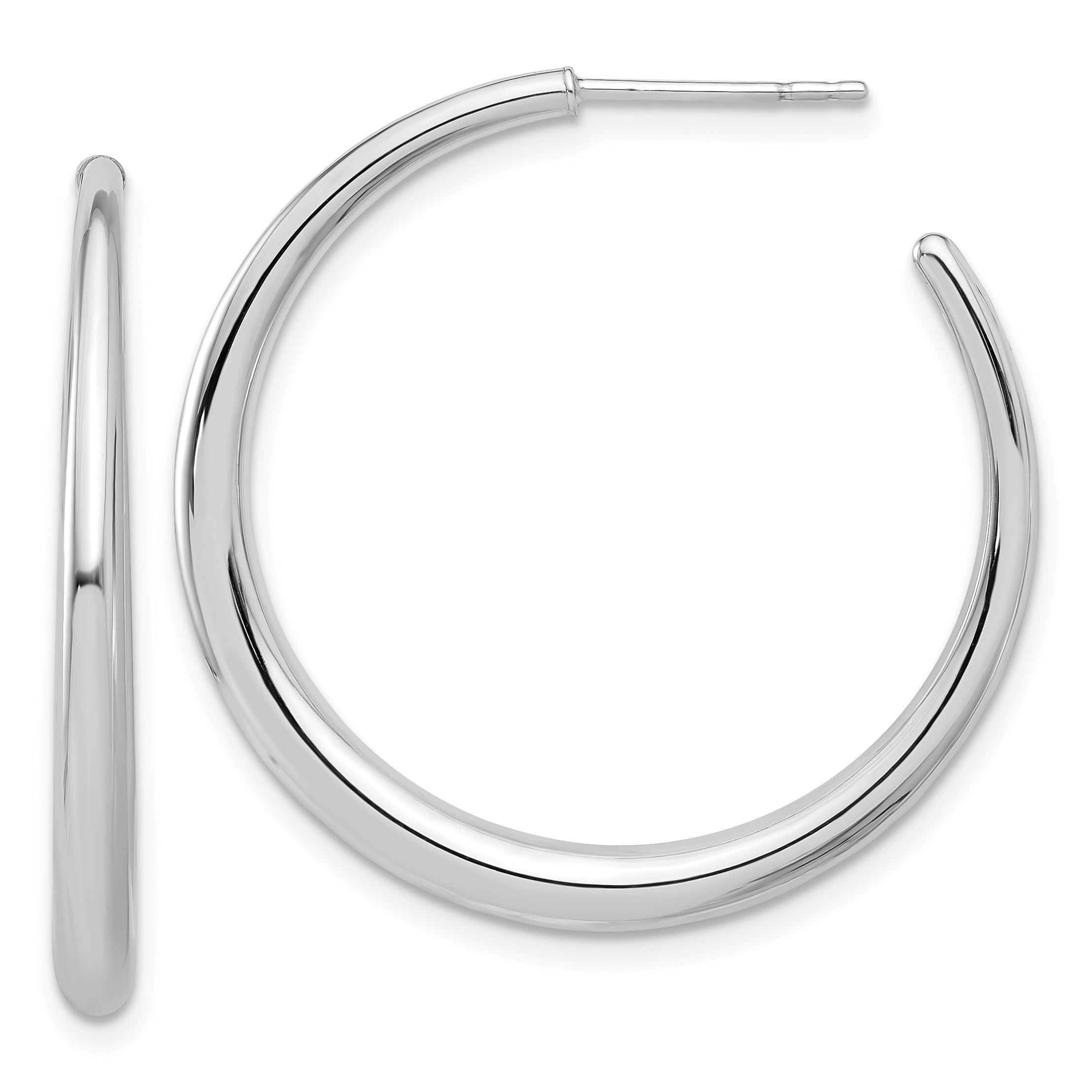14K White Gold Polished Hoop Post Earrings Main image