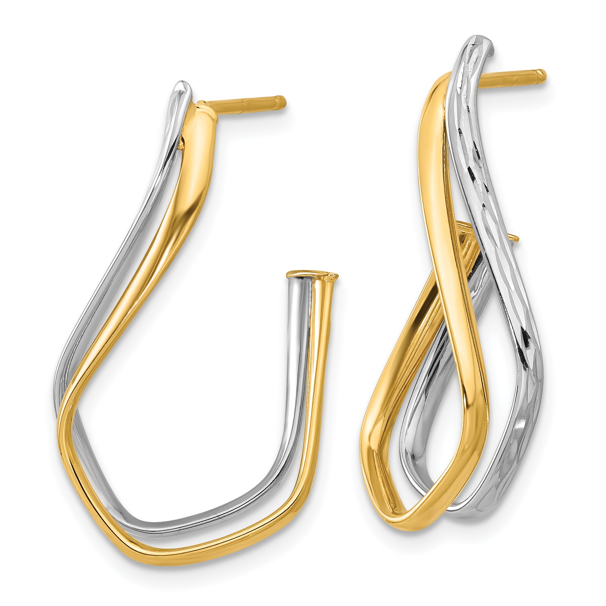 14K Two-tone Polished Diamond-Cut Twisted J-Hoop Post Earrings Secondary image