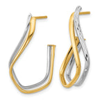 14K Two-tone Polished Diamond-Cut Twisted J-Hoop Post Earrings
