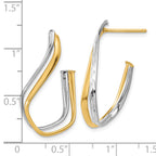 14K Two-tone Polished Diamond-Cut Twisted J-Hoop Post Earrings