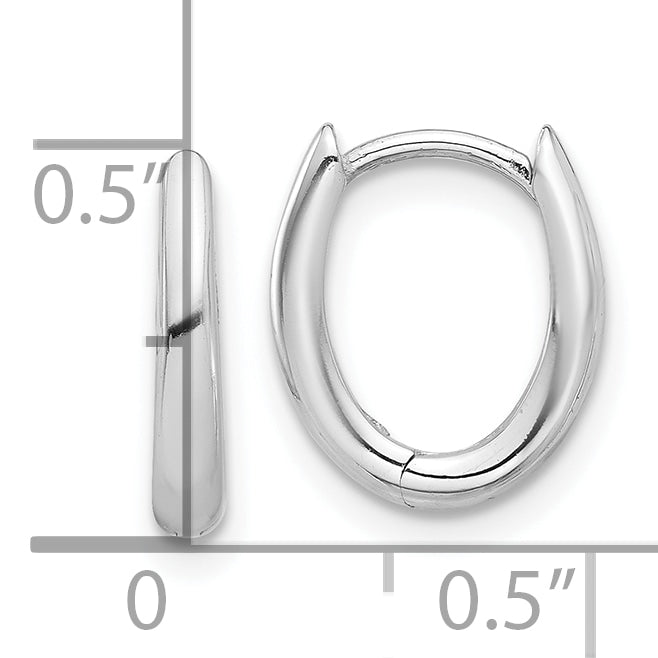 14K White Gold Polished Oval Hinged Hoop Earrings