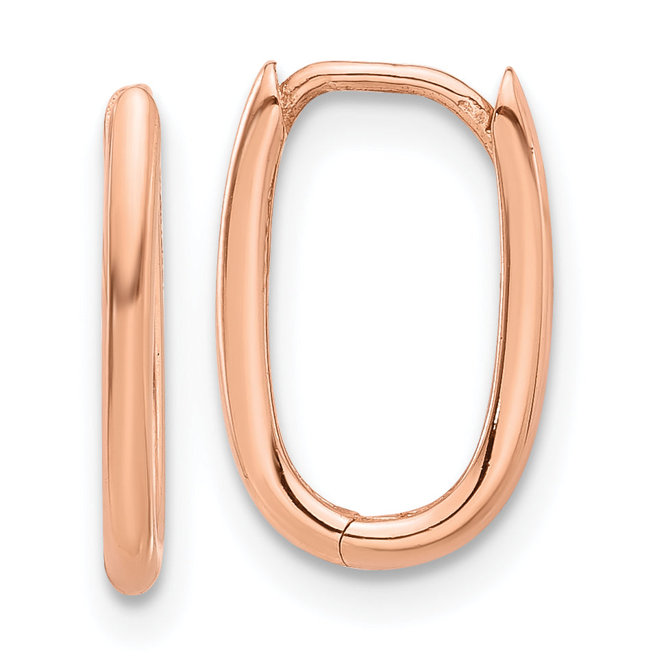 14K Rose Gold Polished Oval Hinged Hoop Earrings Main image