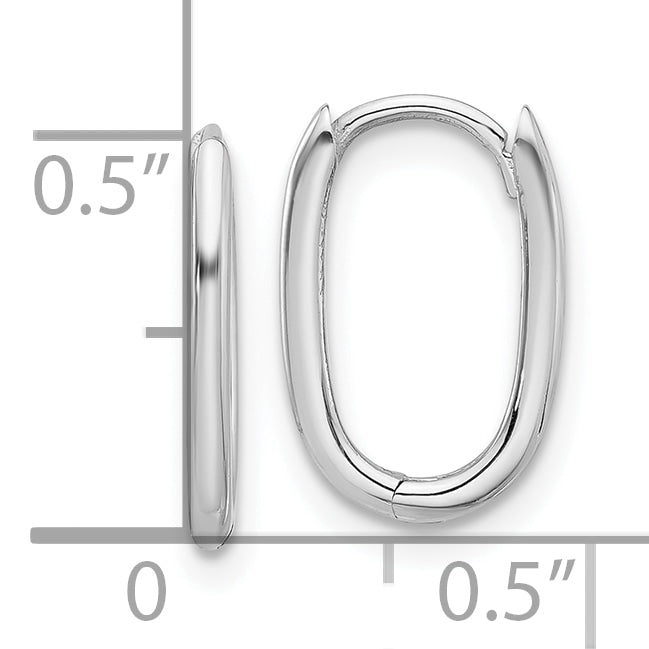 14K White Gold Polished Oval Hinged Hoop Earrings