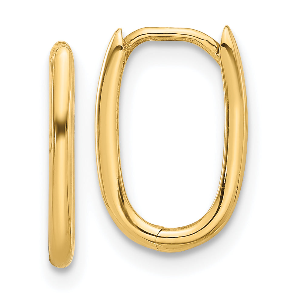 14K Polished Oval Hinged Hoop Earrings