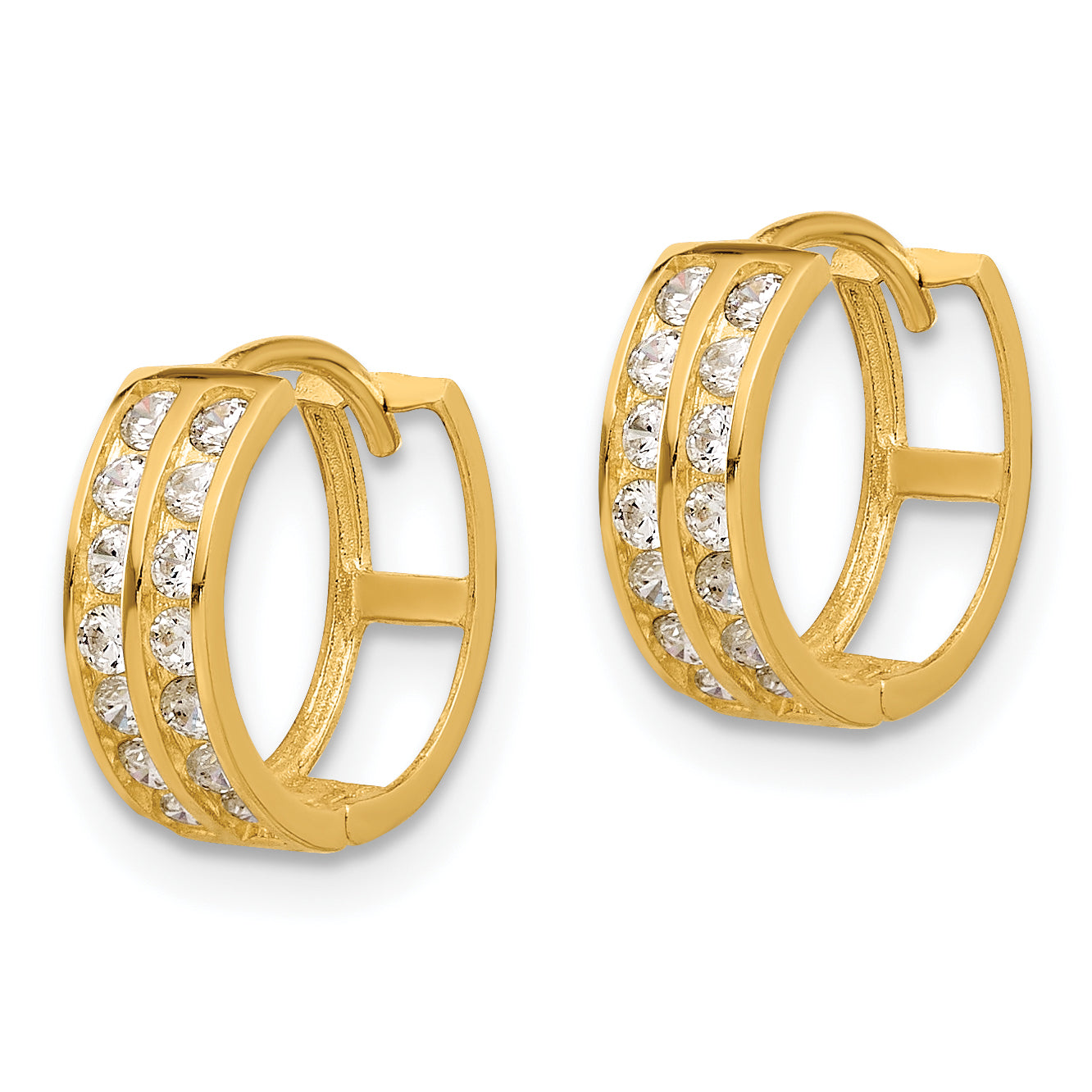 14K Polished Two Row CZ 4mm Hinged Hoop Earrings Secondary image