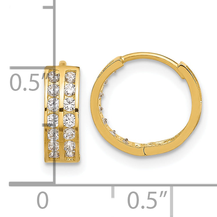 14K Polished Two Row CZ 4mm Hinged Hoop Earrings