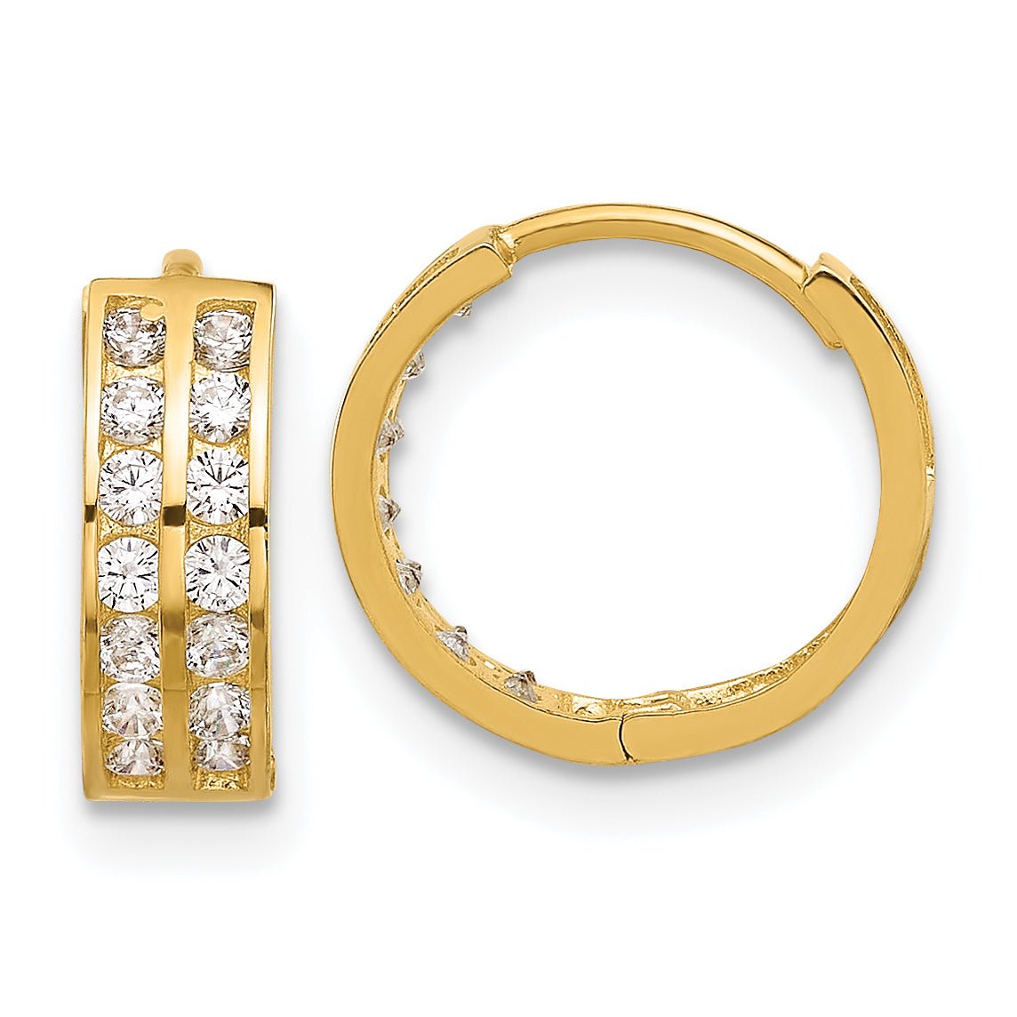 14K Polished Two Row CZ 4mm Hinged Hoop Earrings Main image