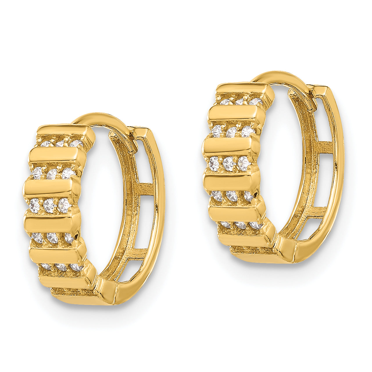 14K Polished CZ Hinged Hoop Earrings Secondary image