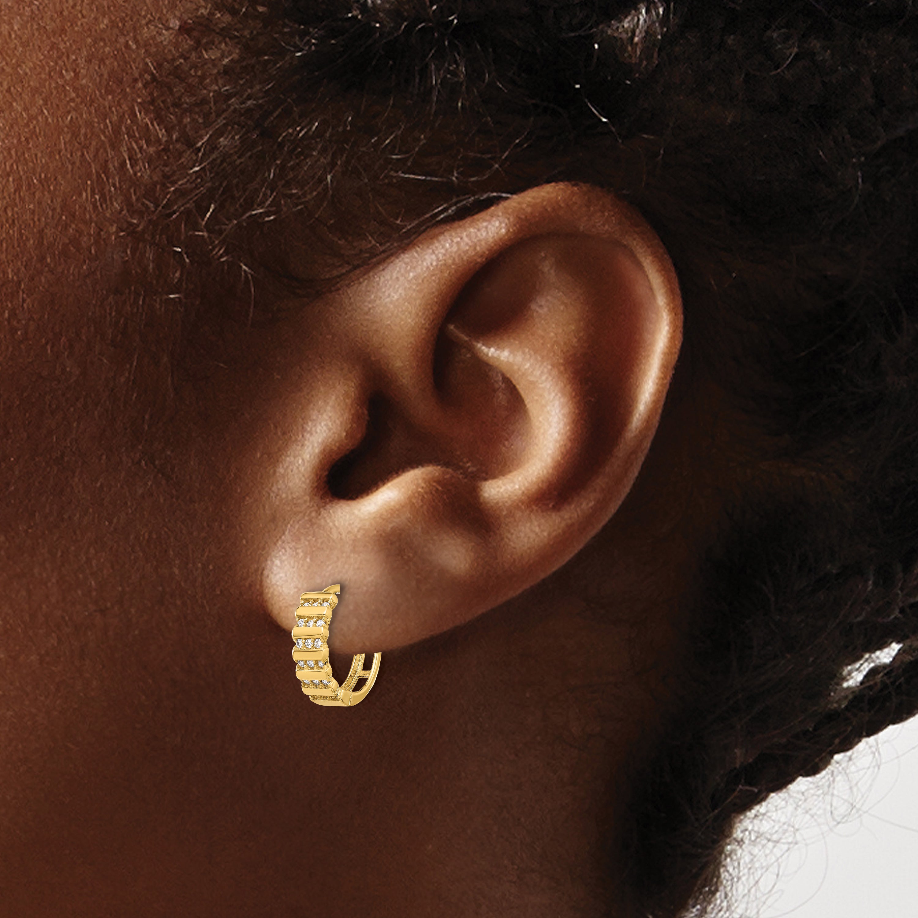 14K Polished CZ Hinged Hoop Earrings