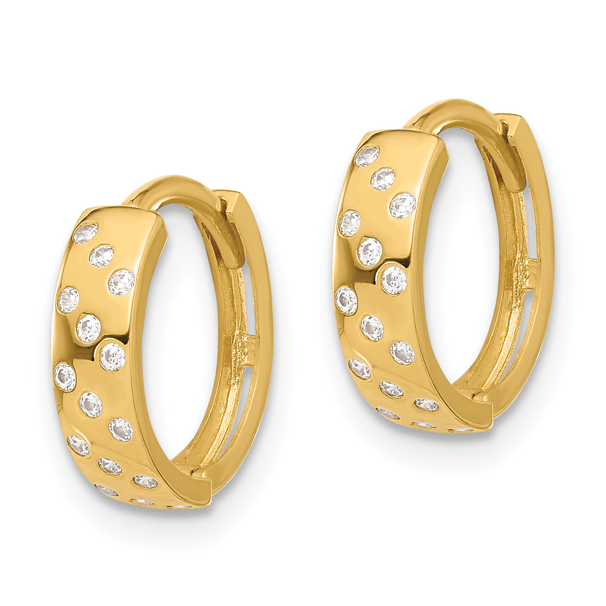 14K Polished CZ Hinged Hoop Earrings Secondary image