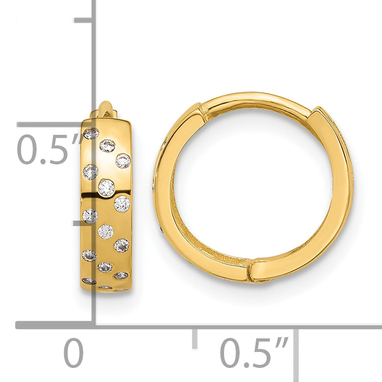 14K Polished CZ Hinged Hoop Earrings