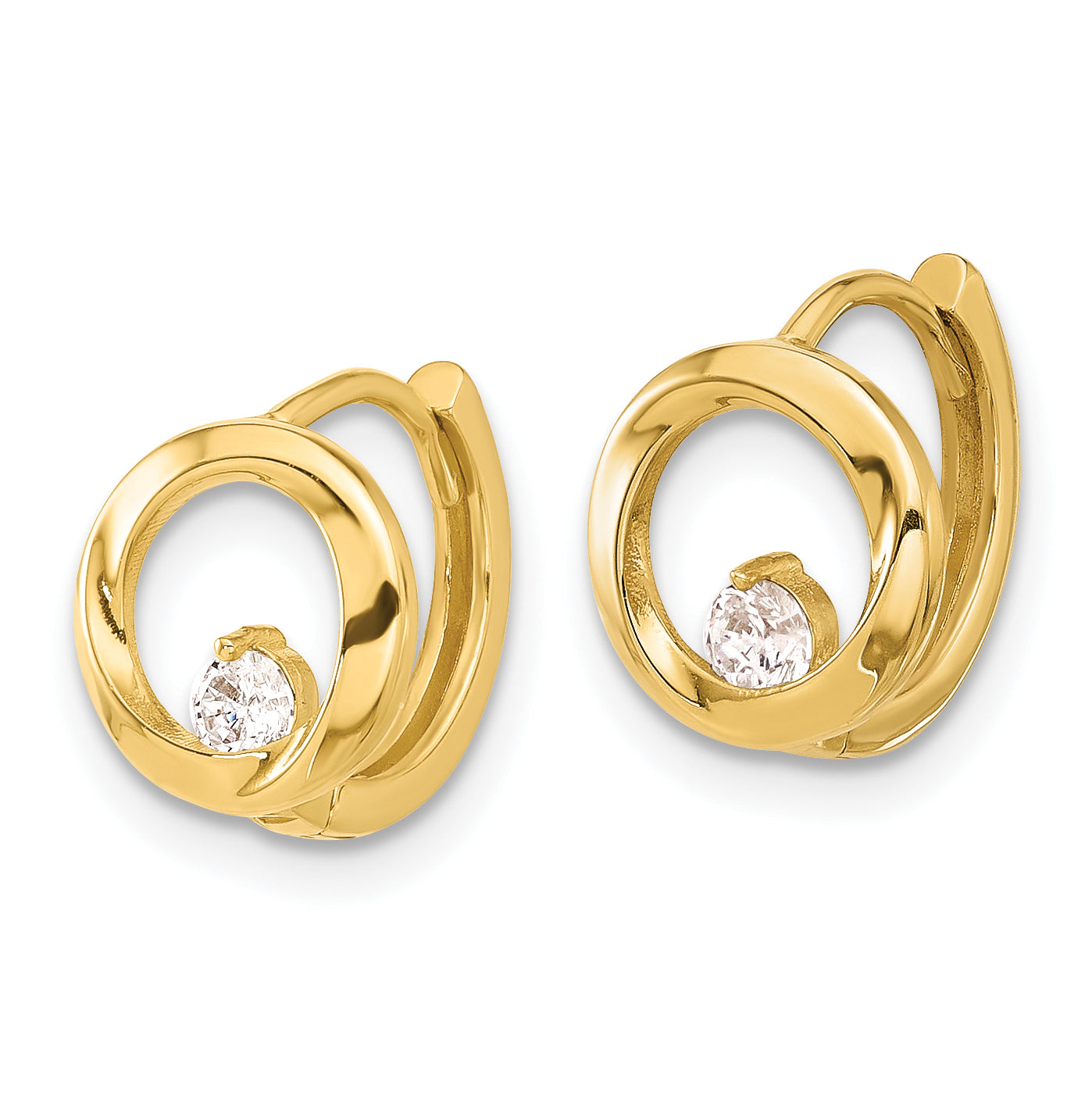 14K Polished CZ Circle Hoop Earrings Secondary image