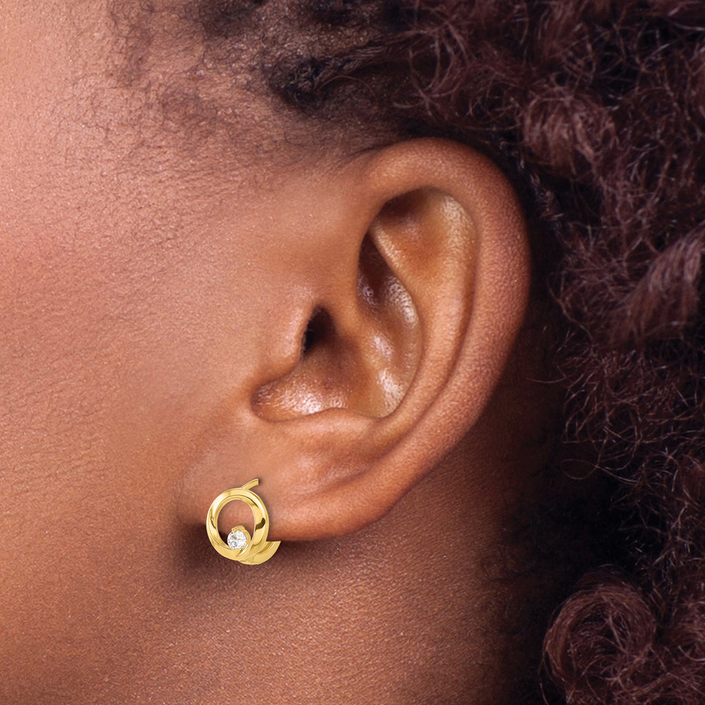 14K Polished CZ Circle Hoop Earrings