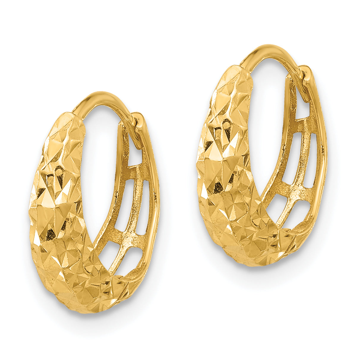 14K Polished Diamond-cut Hoop Earrings Secondary image