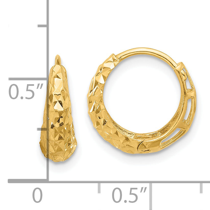 14K Polished Diamond-cut Hoop Earrings