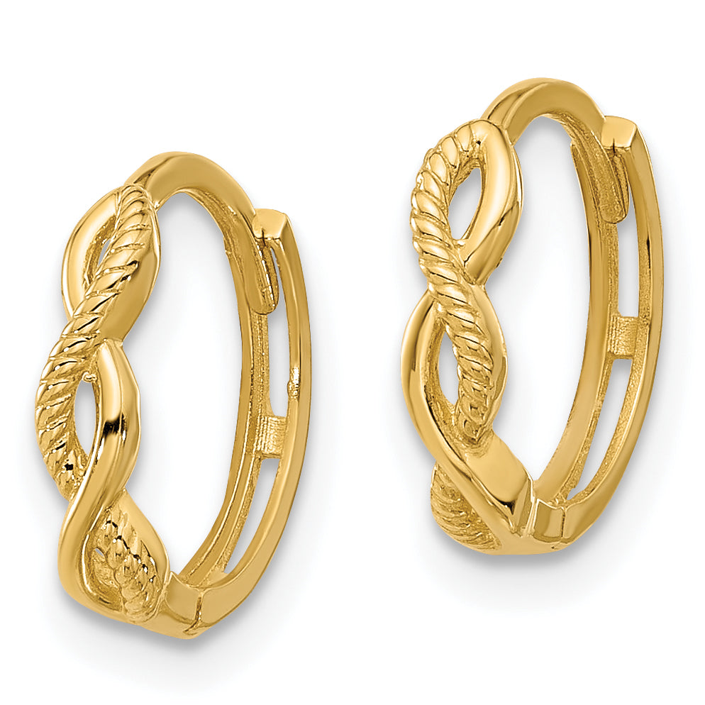 14K Polished and Textured Braided Hinged Hoop Earrings Secondary image