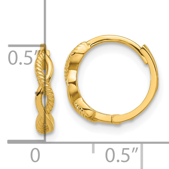 14K Polished and Textured Braided Hinged Hoop Earrings