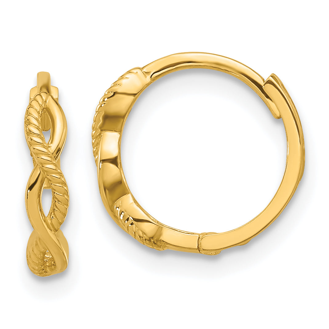 14K Polished and Textured Braided Hinged Hoop Earrings Main image
