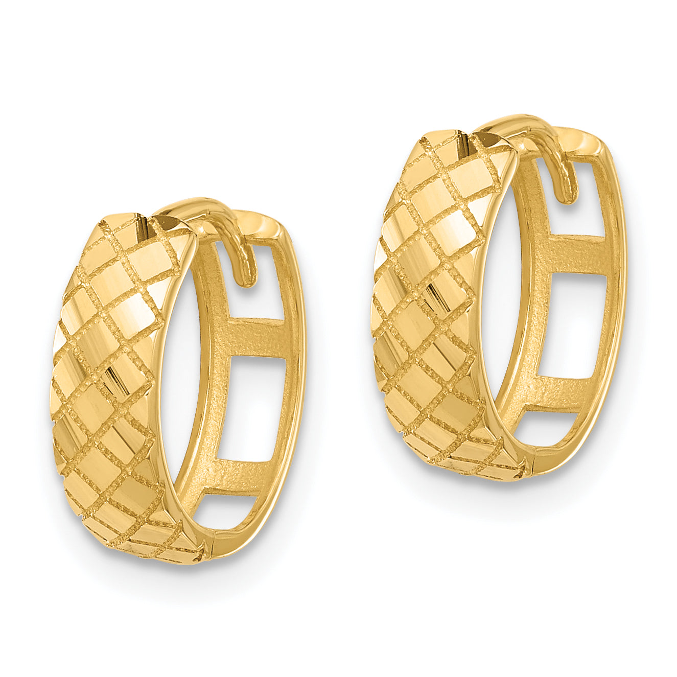14K Polished and Etched Hinged Hoop Earrings Secondary image