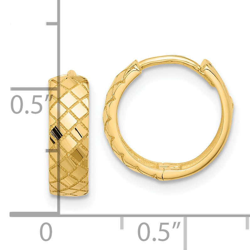14K Polished and Etched Hinged Hoop Earrings