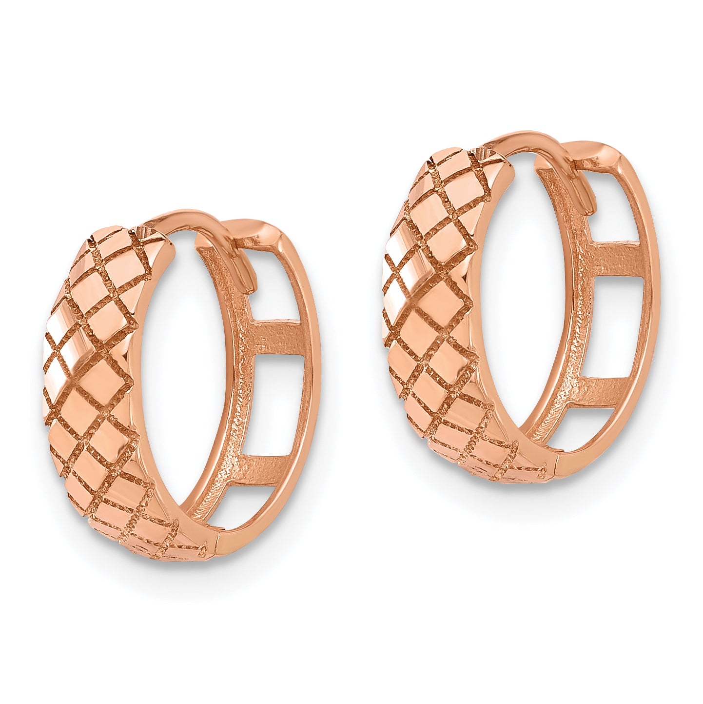 14K Rose Gold Polished and Etched Hinged Hoop Earrings Secondary image