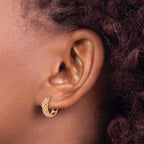 14K Rose Gold Polished and Etched Hinged Hoop Earrings