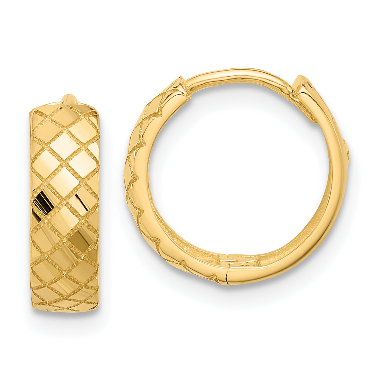 14K Polished and Etched Hinged Hoop Earrings Main image