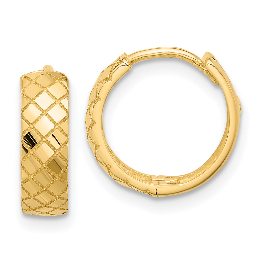 14K Polished and Etched Hinged Hoop Earrings