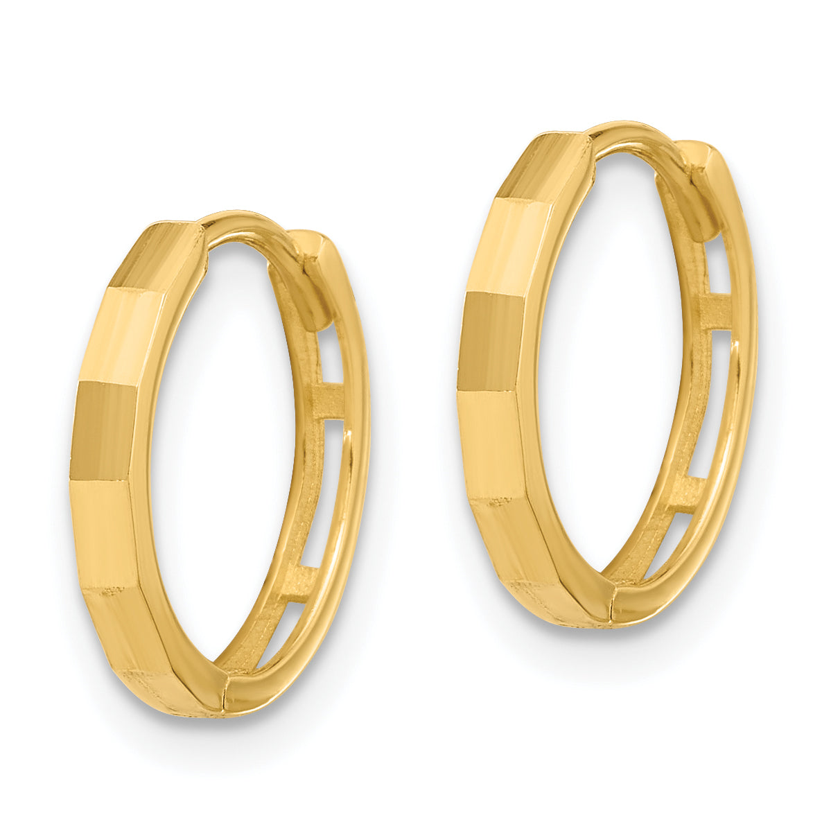 14K Polished and Diamond-cut Hinged Hoop Earrings Secondary image