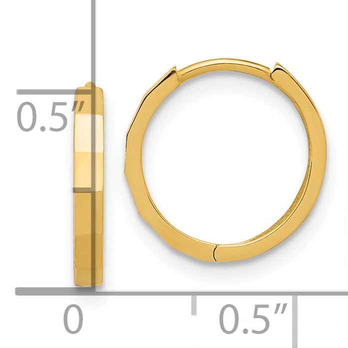 14K Polished and Diamond-cut Hinged Hoop Earrings