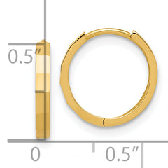 14K Polished and Diamond-cut Hinged Hoop Earrings