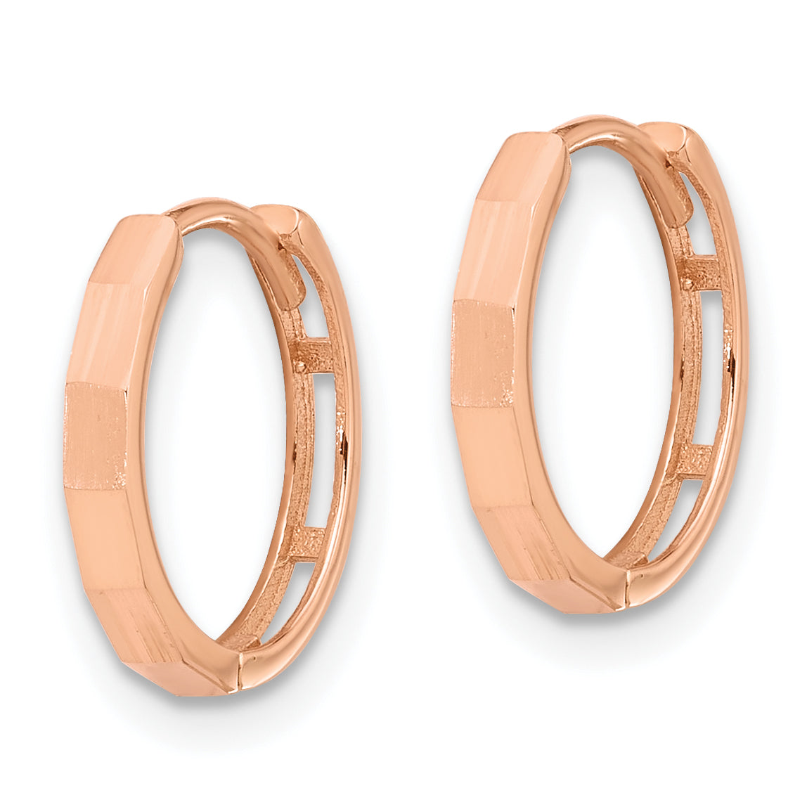 14K Rose Gold Polished and Diamond-cut Hinged Hoop Earrings Secondary image