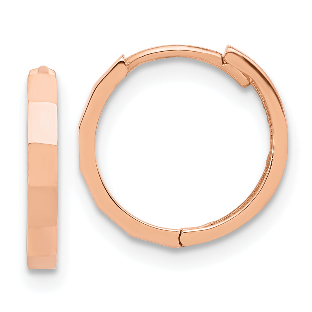 14K Rose Gold Polished and Diamond-cut Hinged Hoop Earrings Main image
