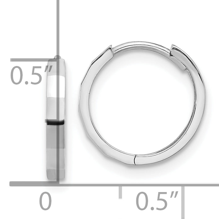 14K White Gold Polished and Diamond-cut Hinged Hoop Earrings