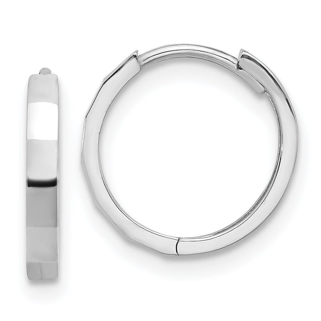 14K White Gold Polished and Diamond-cut Hinged Hoop Earrings Main image