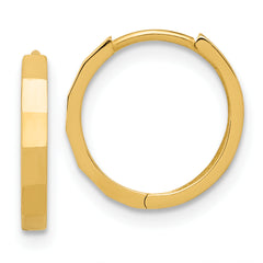 14K Polished and Diamond-cut Hinged Hoop Earrings