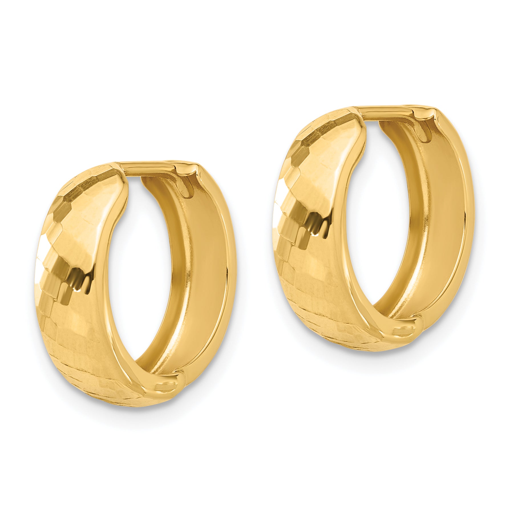 14K Polished and Diamond-cut Huggie Hoop Earrings Secondary image