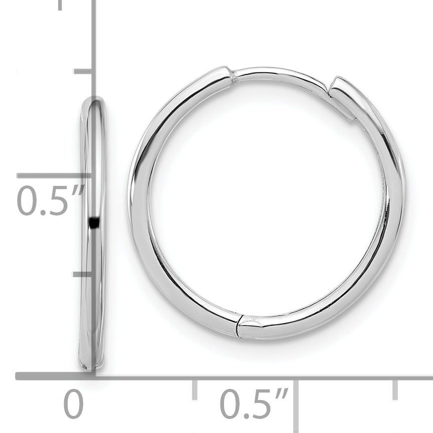 14K White Gold Polished Hinged Hoop Earrings