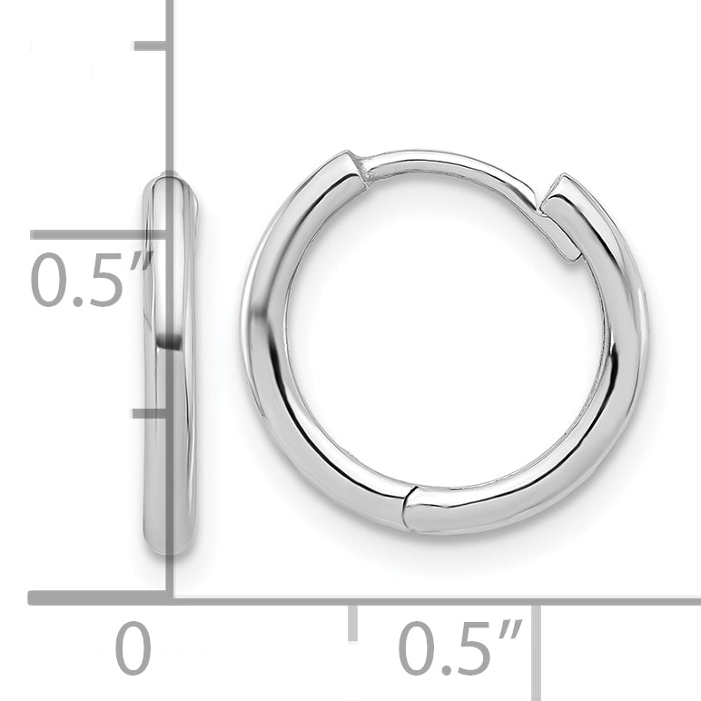 14K White Gold Polished Hinged Hoop Earrings