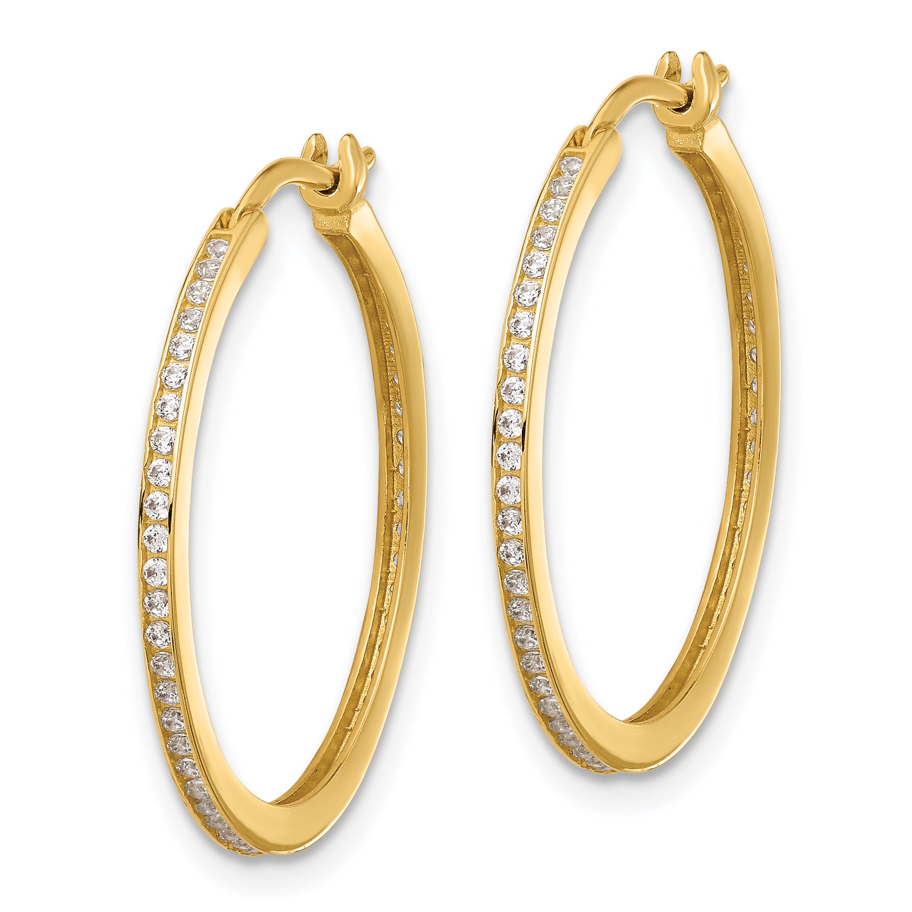 14K Polished CZ 1.5mm Large Hoop Earrings Secondary image