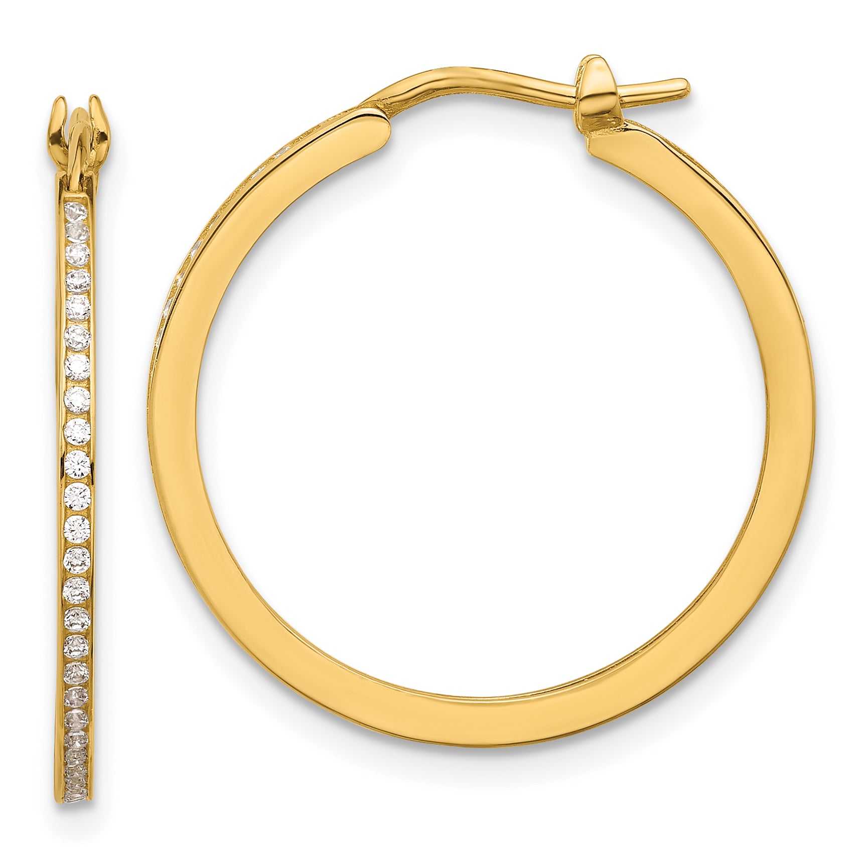 14K Polished CZ 1.5mm Large Hoop Earrings Main image