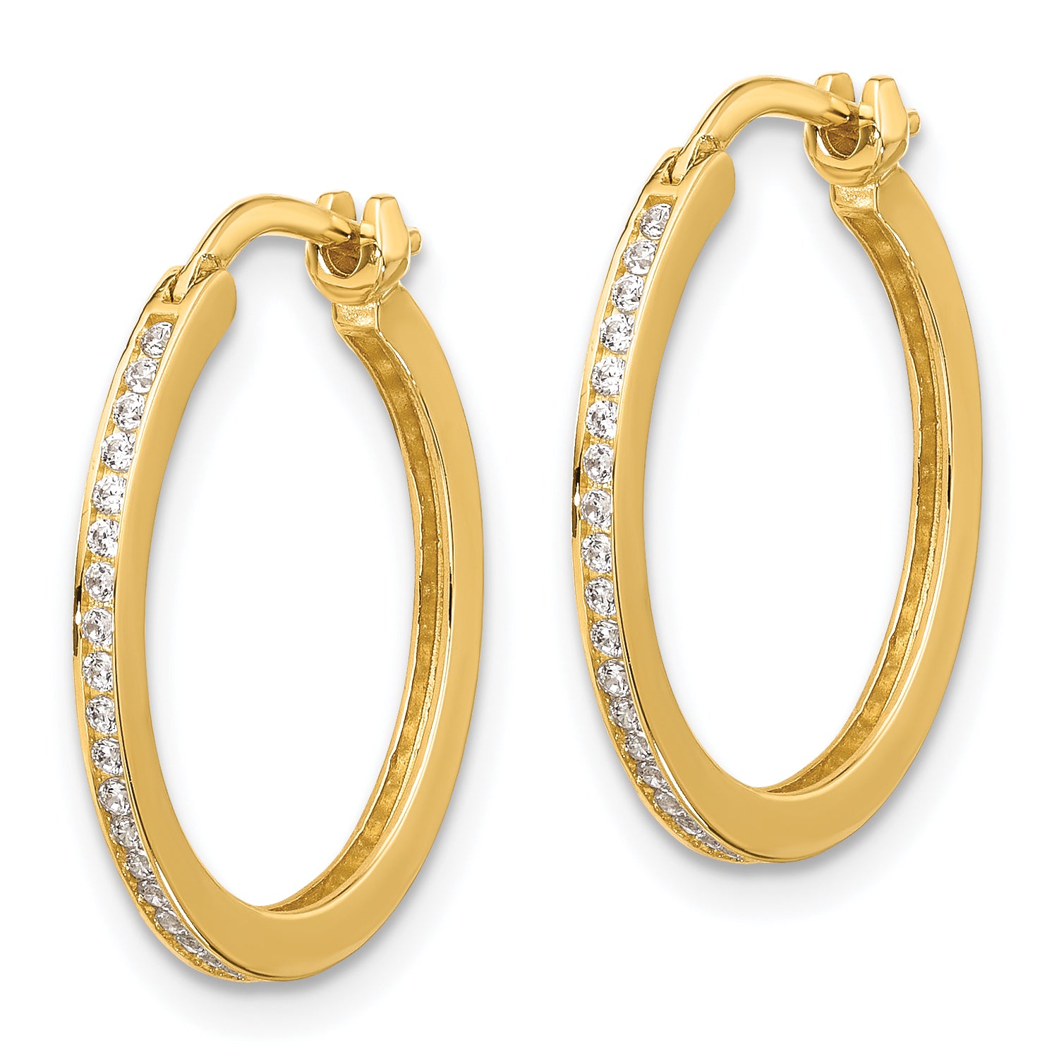 14K Polished CZ 1.5mm Small Hoop Earrings Secondary image