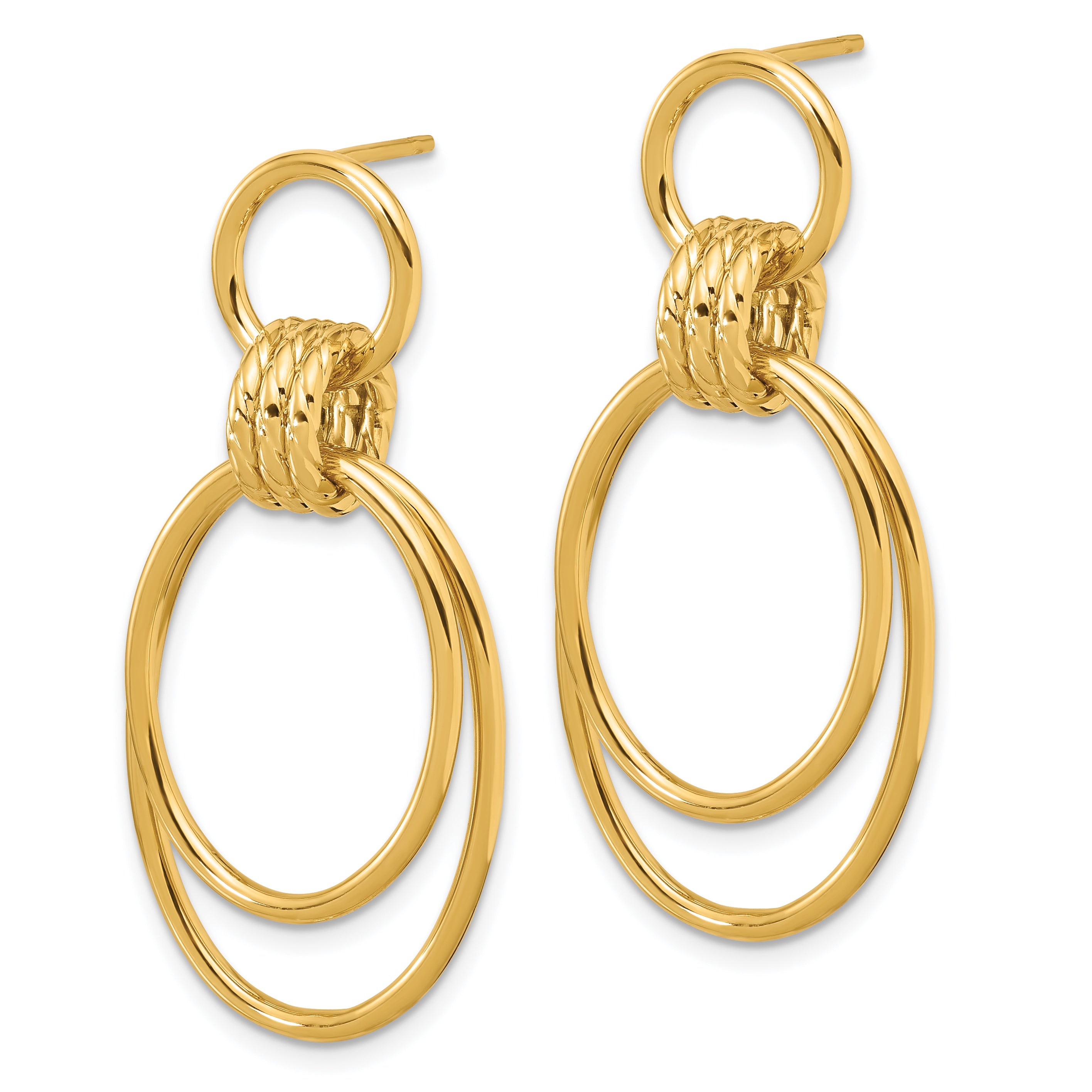 14K Polished and Textured Dangle Post Earrings