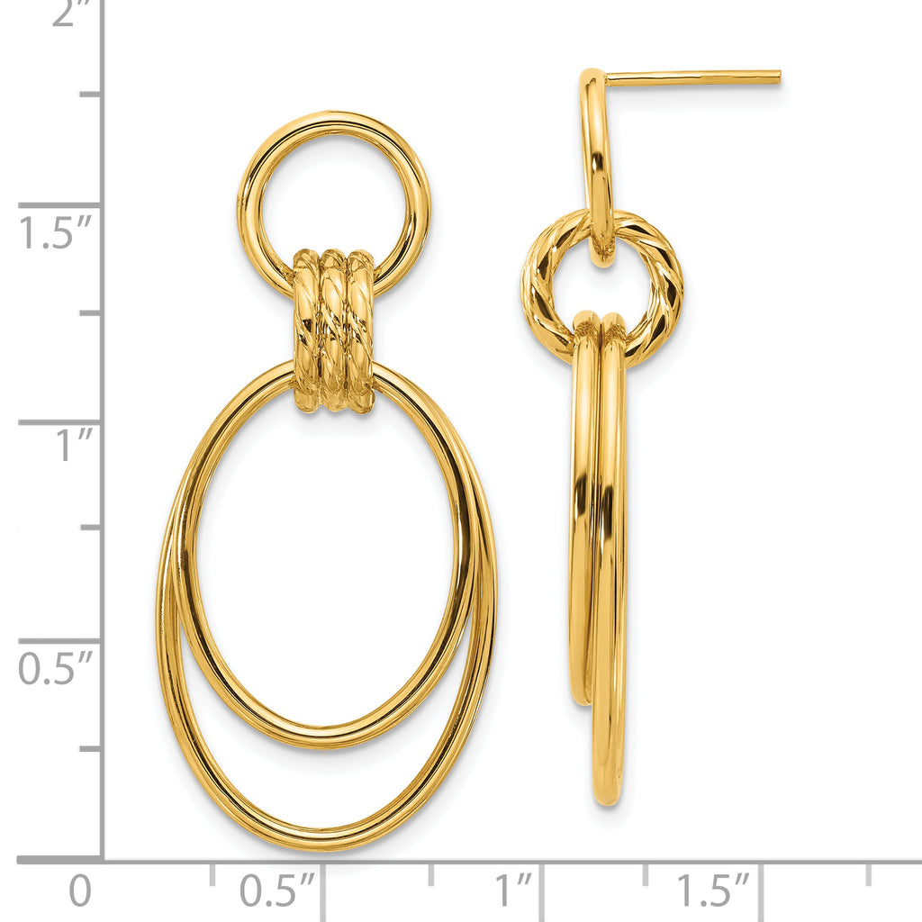 14K Polished and Textured Dangle Post Earrings