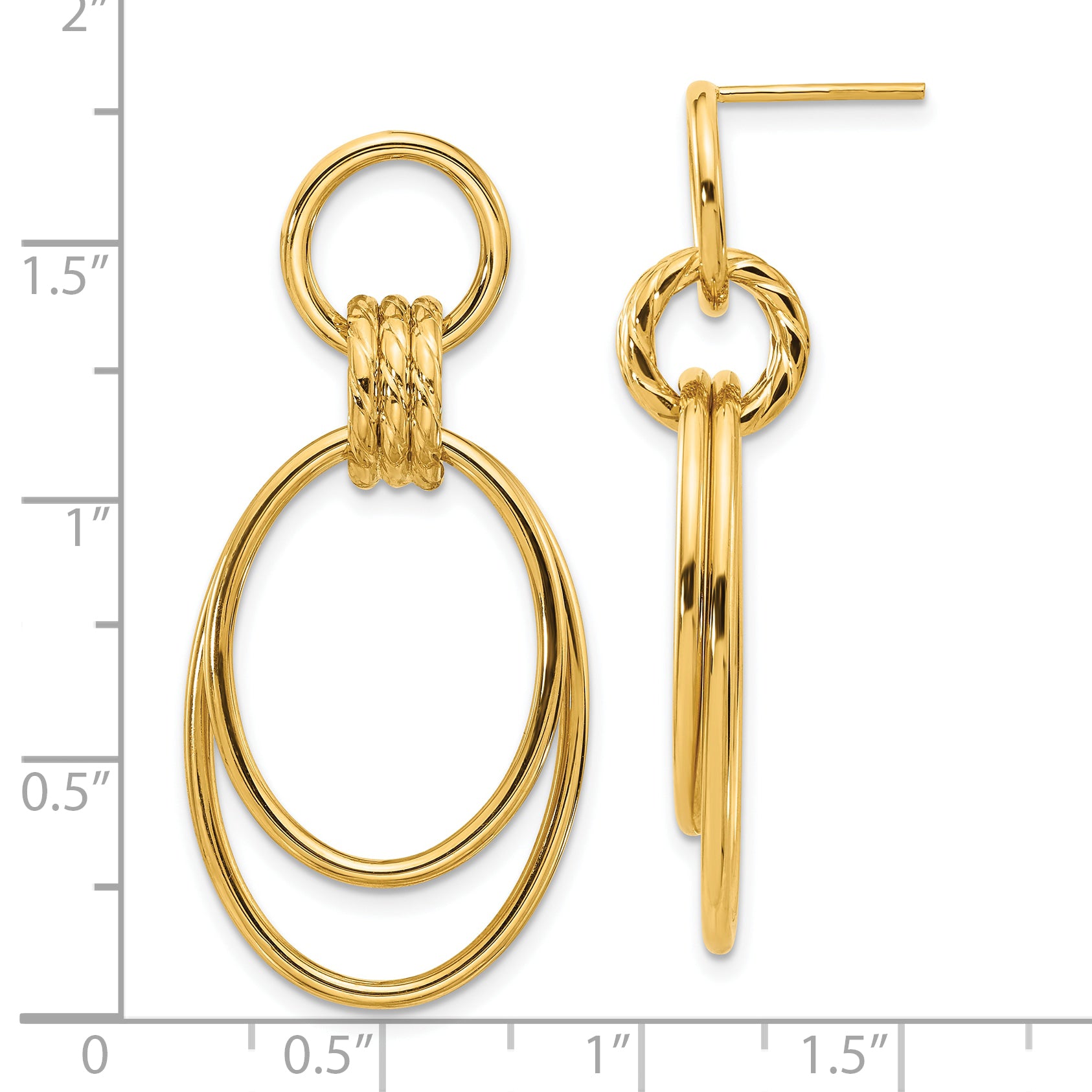 14K Polished and Textured Dangle Post Earrings