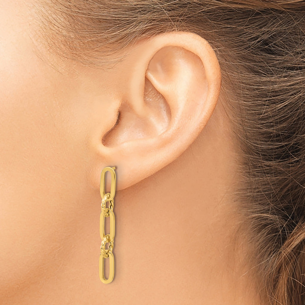 14K Polished Chain Link Dangle Post Earrings
