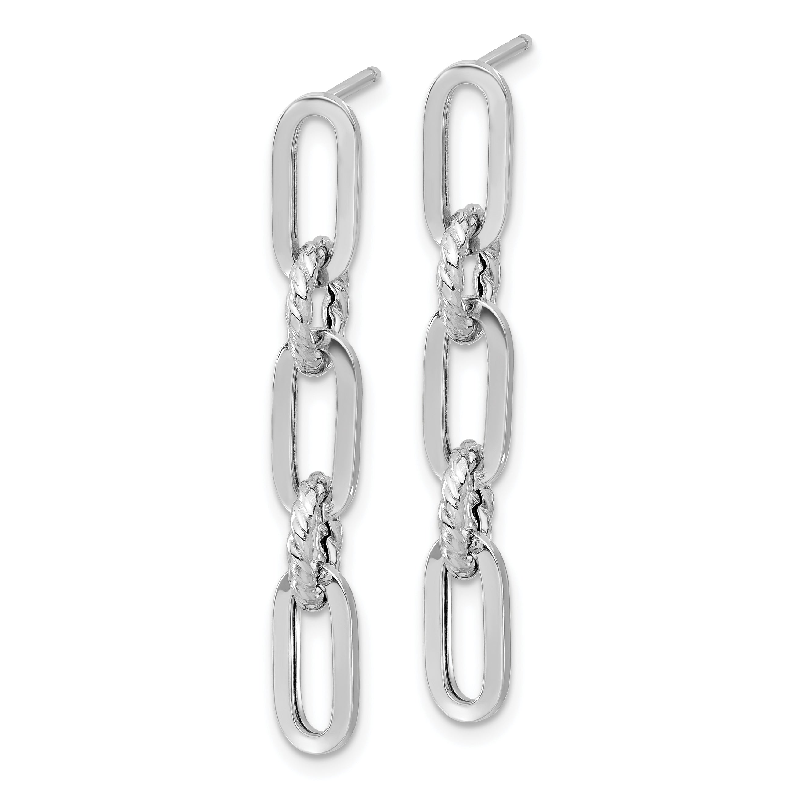 14K White Gold Polish and Twisted Chain Link Dangle Post Earrings Secondary image