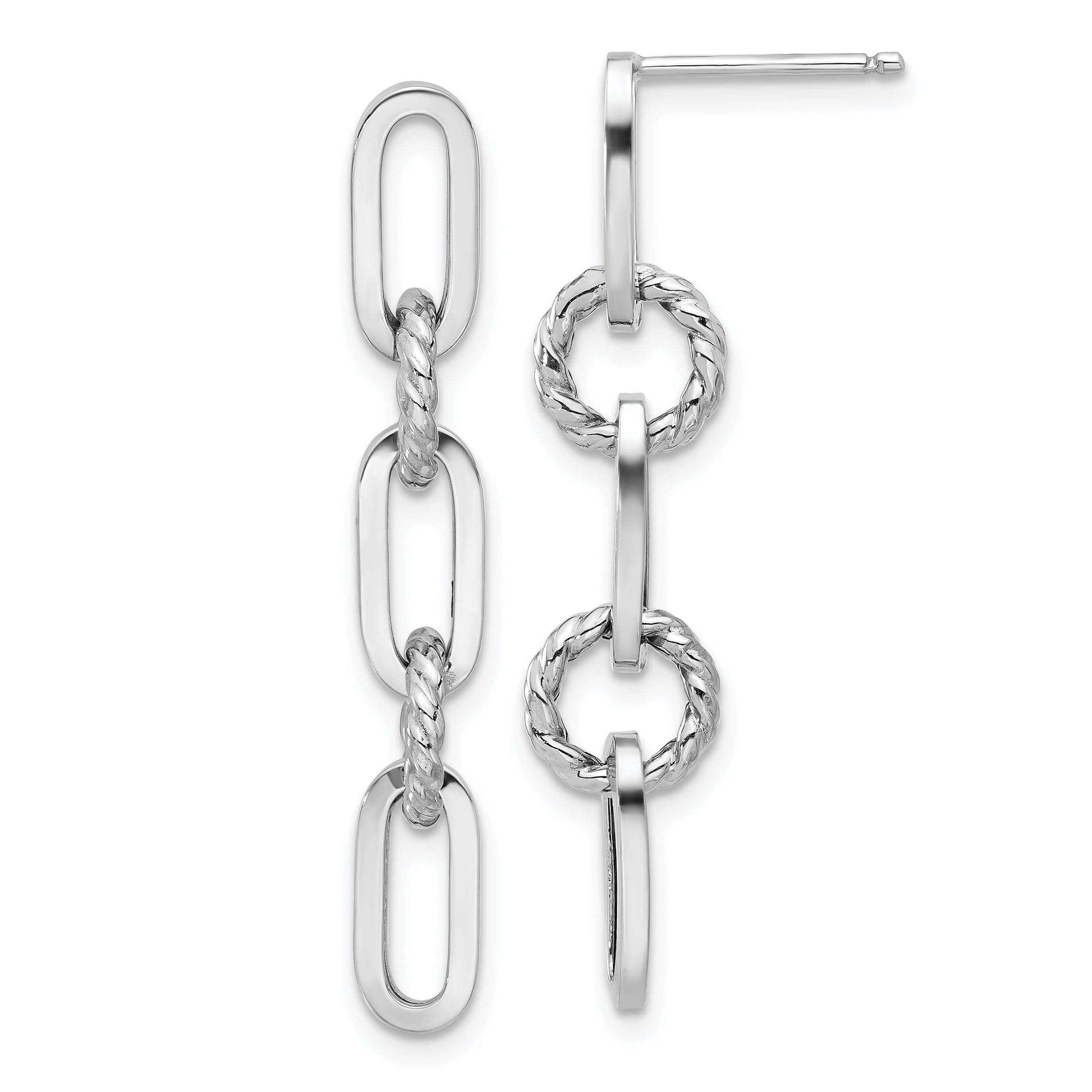 14K White Gold Polish and Twisted Chain Link Dangle Post Earrings Main image
