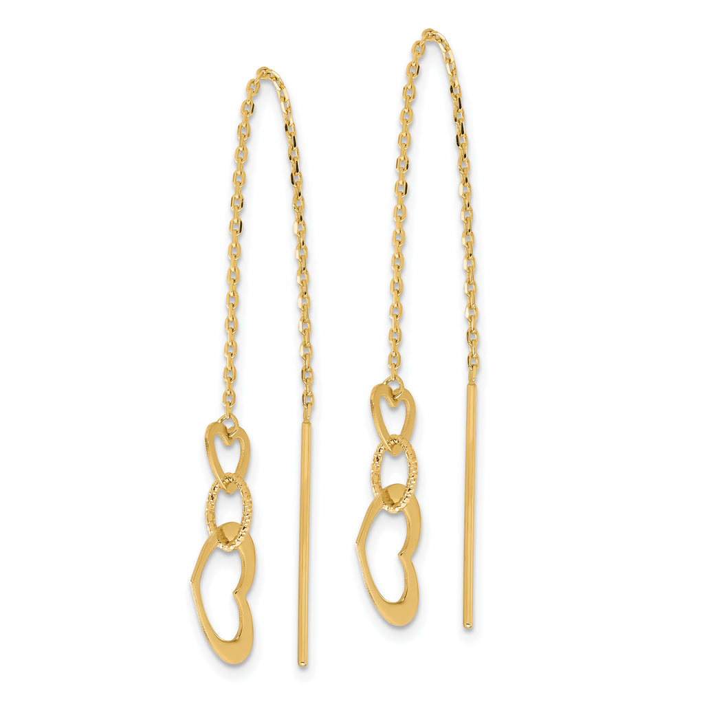 14K Polished Hearts Dangle Threader Earrings