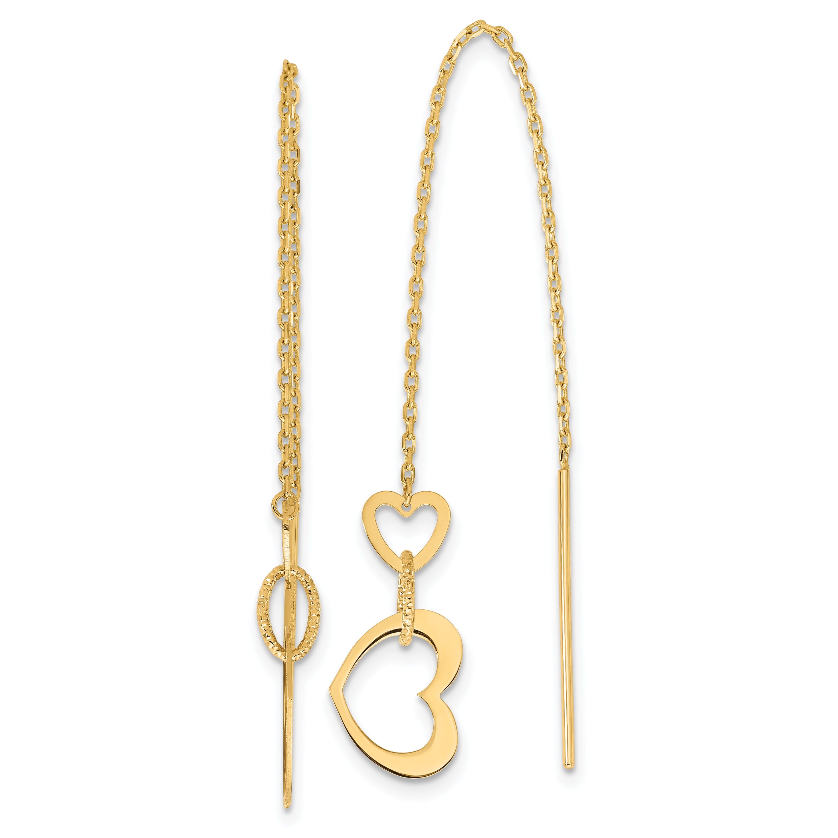 14K Polished Hearts Dangle Threader Earrings Main image
